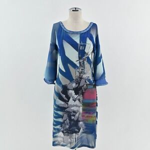 Save The Queen Dress Size M Italy Blue Artsy Eclectic Art‎ To Wear Graphic Print
